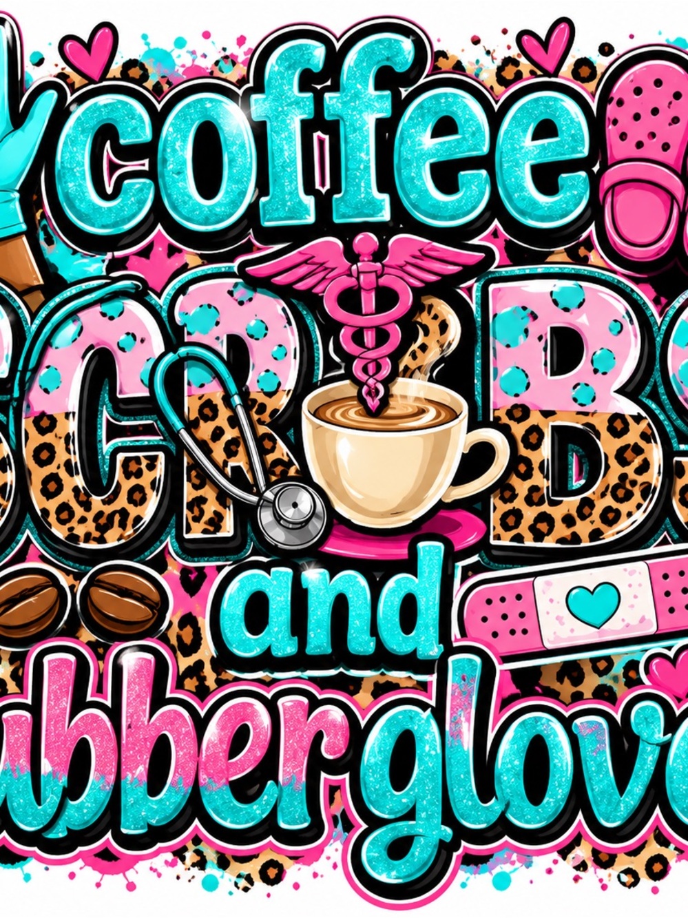 Coffee and Rubber Gloves Graphic tee - Pink & Teal